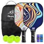 niupipo Pickleball Paddles, Pickleball Paddles Set of 2, Fiberglass Surface, Polypropylene Honeycomb Core, Cushion Grip, Lightweight Pickleball, Portable Carry Bag, White & Orange