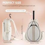 Lufstd Tennis Bags for Women, Quilted Tennis Sling Crossbody Backpack with Hook, Water Resistant Tennis Racket Bags Suitable for Pickleball Badminton,Beige