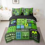 Erosebridal 7 Pieces Green Pickleball Bedding with Bed Sheets Queen,Rustic Patchwork Bed in A Bag for Kids Boys Girls,Extreme Sports Ball Game Comforter Set for Teens Adults,Pickleball Life Quilt
