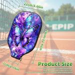 RWUTYTIUL Purple Butterfly Flower Pickle Ball Paddle Cover, Neoprene Pickleball Paddle Sleeve with Zippered Racket, Universal Paddle Storage Bag Size 8.66" x 11.4", Pickleball Paddle Case for Women