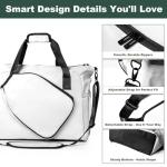 Pickleball Tote Bag with Shoe Compartment and Paddle Storage – Large Capacity Lightweight Pickleball Bag for Women & Men with Water Bottle Holder (White)