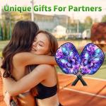 RWUTYTIUL Purple Butterfly Flower Pickle Ball Paddle Cover, Neoprene Pickleball Paddle Sleeve with Zippered Racket, Universal Paddle Storage Bag Size 8.66" x 11.4", Pickleball Paddle Case for Women