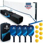 ROBBIMS Portable Pickleball Set with Net | 4 USAPA Approved Graphite Paddles, Duffle Bag, Regulation Size Pickleball Net System, Assembly Manual, 8 Outdoor Balls and Carry Bag
