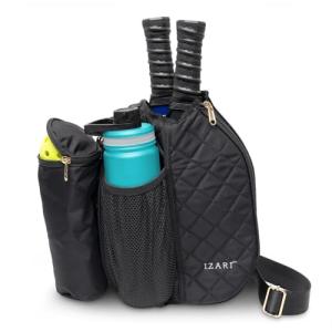 IZARI Designer Pickleball Bags for Women with Fence Hook | Original Quilted Pattern Pickle Ball Tote, Small Pickleballs Paddle Bag