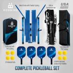ROBBIMS Portable Pickleball Set with Net | 4 USAPA Approved Graphite Paddles, Duffle Bag, Regulation Size Pickleball Net System, Assembly Manual, 8 Outdoor Balls and Carry Bag
