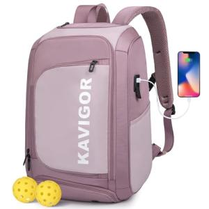 KAVIGOR Pickleball Bag, Large Pickleball Backpack Holds 4 to 6 Paddles, Shoes Compartment & Wet/Dry Pocket (9 Pockets), Charge Port