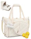 ESTARER Pickleball Bag, Pickleball Tote Bag with Shoe Compartment for Women Large Pickle ball Paddle Storage & Fence Hook (Off White)