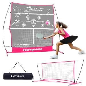 MerryMove Pickleball Rebound Net for Practice: Pink Pickleball Net Training Aid for Launcher Portable for Outdoor Backyard Driveway - Pickle Ball Gifts for Women Teens Adults