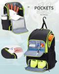 sportsnew Pickleball Bag Large Sports Pickleball Backpack with Shoe Compartment for Men Women, Black-Fluo Zip Patent Pending
