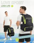 sportsnew Pickleball Bag Large Sports Pickleball Backpack with Shoe Compartment for Men Women, Black-Fluo Zip Patent Pending