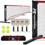 Hoverphenix Pickleball Set with Net for Driveway, Portable Regulation Size Pickleball Net System with Paddle Set of 4, Outdoor Pickleballs, Carry Bag, Weather Resistant Metal Frame