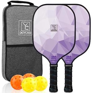 Pickleball Paddles Set of 2, 2026 USAPA Approved Pickleball Set, Fiberglass Lightweight Pickle Ball Rackets 2 Pack, 2 Outdoor Pickleball, 2 Indoor Pickleball Balls, 1 Pickleball Bag for Women and Men
