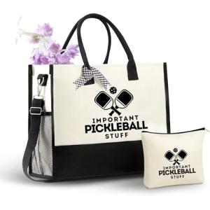 InnoBeta Pickleball Gifts for Women Canvas Tote Stuff Bag with Top Zipper, Shoulder Strap for Pickle Ball Players, Coaches for Christmas - Important