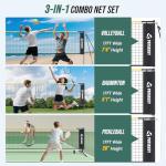 Patiassy Portable Badminton Volleyball Pickleball Net for Backyard, 17FT Combo Set with 5.1ft-7.4ft Adjustable Height for Outdoor Driveway Games, 4 Rackets, 3 Shuttlecocks, 1 Ball and Carry Bag