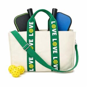 Pickleball Tote Bag Large Capacity Canvas Court Bag Two Zipper Pockets, Stylish Gift for Pickleball Enthusiasts - Ideal Captain Gift! Adjustable Shoulder Strap Sport Utility Bag