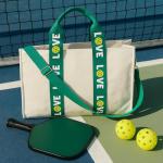 Pickleball Tote Bag Large Capacity Canvas Court Bag Two Zipper Pockets, Stylish Gift for Pickleball Enthusiasts - Ideal Captain Gift! Adjustable Shoulder Strap Sport Utility Bag