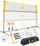 VSSAL 3-in-1 Portable Badminton, Volleyball & Pickleball Net Set for Adults, Adjustable Height 34"–10 ft for Backyards or Beach, Outdoor Sports Combo with Carry Bag, Rackets, Paddles & Balls (10 ft)