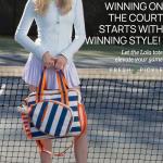 Fresh Pickle Lola Pickleball Tote - Designer Series Pickleball Bag for Women in Navy/White Stripe + Solid Green 30-ounce Tumbler With Top Handle and Flip Straw