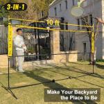 VSSAL 3-in-1 Portable Badminton, Volleyball & Pickleball Net Set for Adults, Adjustable Height 34"–10 ft for Backyards or Beach, Outdoor Sports Combo with Carry Bag, Rackets, Paddles & Balls (10 ft)