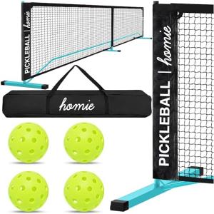 Homie Portable Pickleball Net Set with 4 Balls, Backpack Carrying Bag, 22 FT Regulation Size, Easy Setup for Outdoor Indoor, Weather Resistant Metal Frame