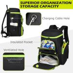 HAMBOLY Pickleball Bag for Men & Women, Large Pickleball Backpack with Shoes Compartment and Cooler, Fence Hook Design (Black + Green)