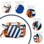 Fresh Pickle Lola Pickleball Tote - Designer Series Pickleball Bag for Women in Navy/White Stripe + Solid Green 30-ounce Tumbler With Top Handle and Flip Straw