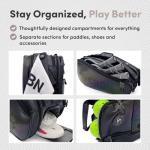 CRBN Pickleball - Pro Team Tour Pickleball Paddle Bag with Built-in Zip-Off Sling Bag - Padded Side Pockets for 6 Paddles, Shoes & More (Black/Pearl)