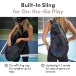 CRBN Pickleball - Pro Team Tour Pickleball Paddle Bag with Built-in Zip-Off Sling Bag - Padded Side Pockets for 6 Paddles, Shoes & More (Black/Pearl)