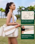 Movker Pickleball Tote Bag for Women Men with Paddle Cover Pocket External Ball Bag and Adjustable Shoulder Strap Fence Hook (Beige Brown)