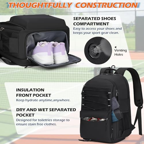 IGOLUMON Large Tennis Backpack with Insulated Pocket - Black