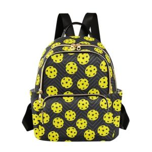 JHKKU Yellow Pickleballs Women's Quilted Backpack Casual Lightweight Backpack Purse Ladies Fashion Travel Handbag Shoulder Bags S
