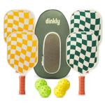 Dinkly Pickleball Paddles Set of 4 - USAPA Approved Graphite/Fiberglass Pickleball Racket, 4 Pickleball Rackets, 4 Balls and 1 Portable Carry Bag, Pickle Ball Set for Men Women, Wave Check