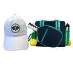 Lola Pickleball Tote Green - Designer Series Pickleball Bag for Women and White Cap for Women – Lightweight, Moisture-Wicking, Adjustable Hat with Embroidered Design