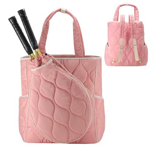 CCGTIOR 2-in-1 Tennis Tote Bag & Tennis Racket Backpack – Extra-Large Quilted Pickleball Racquet Bags, Water-Resistant & Lightweight for Men & Women (Pink)