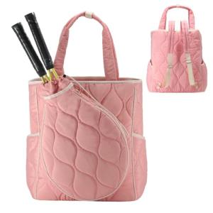 CCGTIOR 2-in-1 Tennis Tote Bag & Tennis Racket Backpack – Extra-Large Quilted Pickleball Racquet Bags, Water-Resistant & Lightweight for Men & Women (Pink)