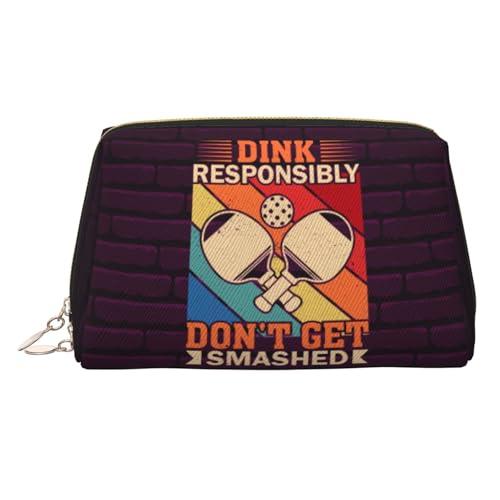 FAIOJA Dink Responsibly Don't Get Smashed Pickleball PVC Leather Clutch Zipper Makeup Bag For Women (Large) Portable Toiletry Bag With Divided Pockets Travel Storage Pouch