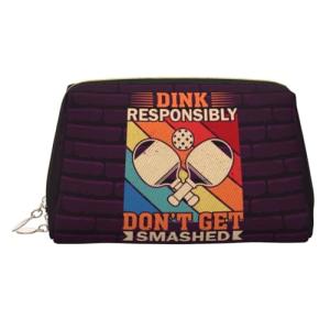 FAIOJA Dink Responsibly Don't Get Smashed Pickleball PVC Leather Clutch Zipper Makeup Bag For Women (Large) Portable Toiletry Bag With Divided Pockets Travel Storage Pouch
