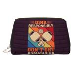 FAIOJA Dink Responsibly Don't Get Smashed Pickleball PVC Leather Clutch Zipper Makeup Bag For Women (Large) Portable Toiletry Bag With Divided Pockets Travel Storage Pouch