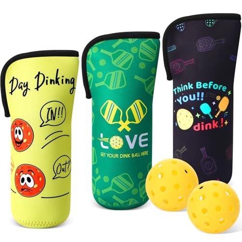Sunnymove 3 Pcs Pickleball Ball Holder Portable Pickleball Bags Funny Tennis Storage Bags with Hook for Hanging Neoprene Pickle Ball Accessories Gifts for Men Women