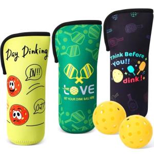 Sunnymove 3 Pcs Pickleball Ball Holder Portable Pickleball Bags Funny Tennis Storage Bags with Hook for Hanging Neoprene Pickle Ball Accessories Gifts for Men Women