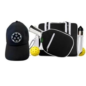 Lola Pickleball Tote Black Ivory- Designer Series Pickleball Bag for Women and Black Cap for Women – Lightweight, Moisture-Wicking, Adjustable Hat with Embroidered Design