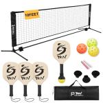 NQV Pickleball Set with Net,10FT Half Court Size Pickleball Net Portable Outdoor Indoor Driveway Home+4 Wood Paddles+4 Balls+4 Ball Retrievers for Adults Kids Beginners Pros