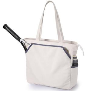 SMRITI Canvas Tennis Tote Bag for Women, Portable Tennis Racquet Shoulder Bag for Large Tennis Racket, Badminton, Pickleball, Padel (Light Grey)