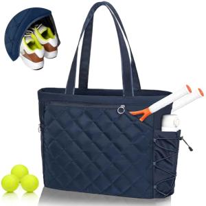 megarte Tennis Tote Bag With Shoe Compartment For Men & Women Waterproof Tennis Tote Holds 2-4 Rackets With Shoe Compartment & Wet Pocket, Sports Travel Duffle Fits 15.6" Laptop, Pickleball Tote