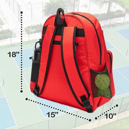 Red Pickleball Backpack with Cooler, Paddle Compartment & Pockets