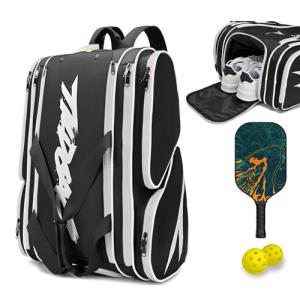 TILDOSAC Versatile Pickleball Backpack For Sport, Large Paddles Duffle Bag With Shoes Compartment For Travel White