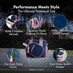 Fresh Pickle Lola Pickleball Tote Bag for Women - Designer Pickleball Bag with Paddle Storage, Zip Pockets & Shoulder Strap, Chic, Durable, Water-Resistant Pickle Ball Bags, Navy/Pink