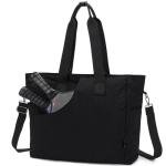 VASCHY Pickleball Tote Bags For Women With Fence Hook, Pickleball Paddle Holder Case Quilted Puffer Work/Gym/Sports Tote for 2 Rackets with Crossbody Strap Black