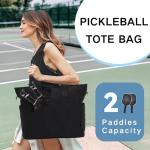 VASCHY Pickleball Tote Bags For Women With Fence Hook, Pickleball Paddle Holder Case Quilted Puffer Work/Gym/Sports Tote for 2 Rackets with Crossbody Strap Black