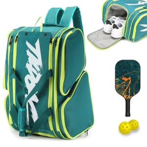 TILDOSAC Versatile Pickleball Backpack For Sport, Large Paddles Duffle Bag With Shoes Compartment For Travel Green